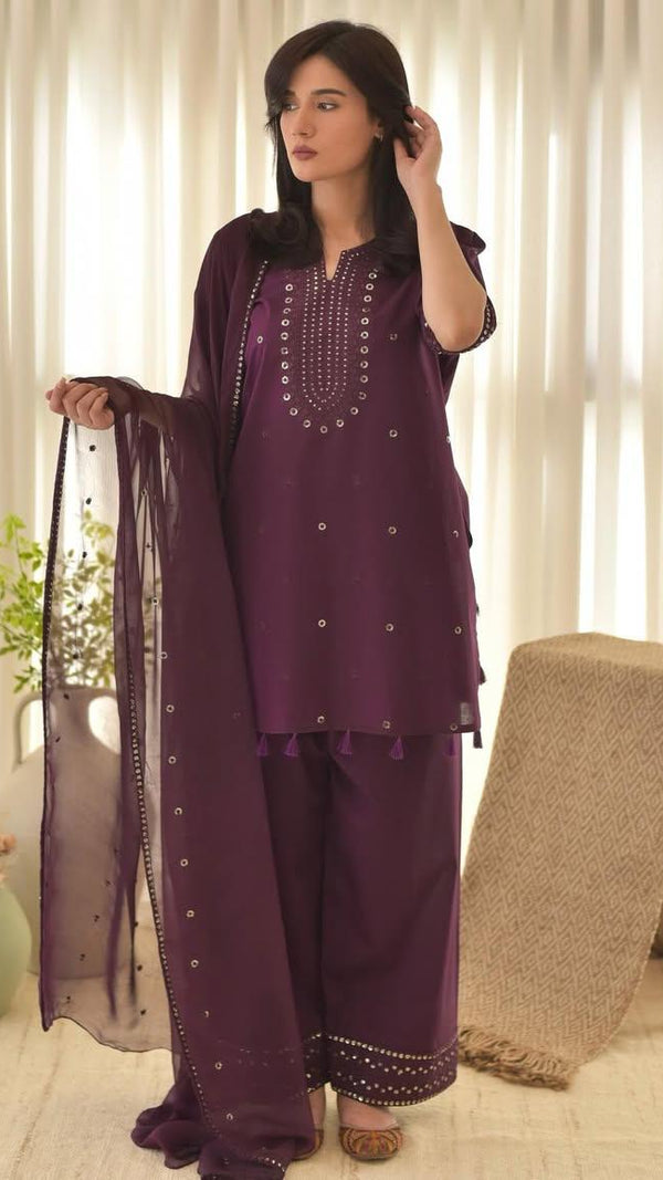 Purple Aura Embroidered 3pc