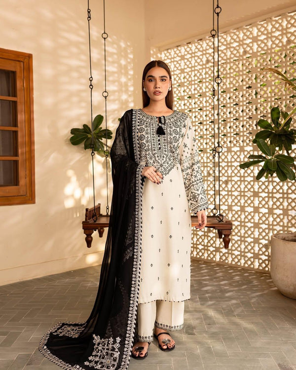 White Lime Embroidery 3 Piece